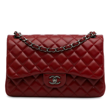Red Chanel Jumbo Classic Lambskin Double Flap Shoulder Bag - Designer Revival