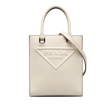 White Prada Mini Logo Drill Satchel - Designer Revival