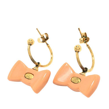 Pink Chanel CC Rhinestone Bow Dangling Push Back Earrings
