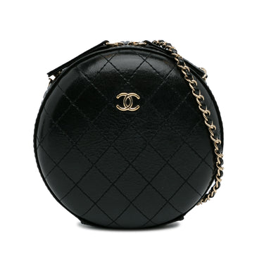 Black Chanel Stitched Calfskin Round Crossbody - Designer Revival