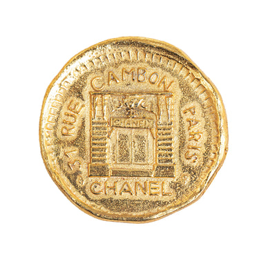 Gold Chanel 31 Rue Cambon Hammered Medallion Brooch - Designer Revival