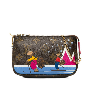 Brown Louis Vuitton Monogram Bears on Skis Christmas Animation Mini Pochette Accessories Shoulder Bag