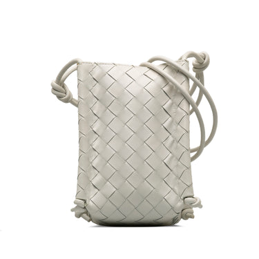 White Bottega Veneta Intrecciato Mini Knot Bucket Bag - Designer Revival