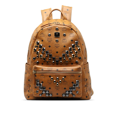 Brown MCM Visetos Stark Studded Backpack - Designer Revival