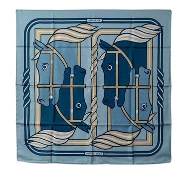 Blue Hermes Quadrige Silk Scarf Scarves - Designer Revival