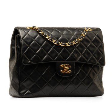 Black Chanel Medium Tall Classic Lambskin Double Flap Shoulder Bag - Designer Revival