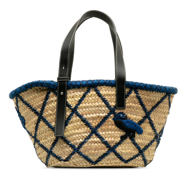 Brown LOEWE Medium Animal Embroidered Raffia Basket Bag