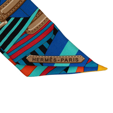 Blue Hermes Les Sangles Twilly Silk Scarf Scarves - Designer Revival