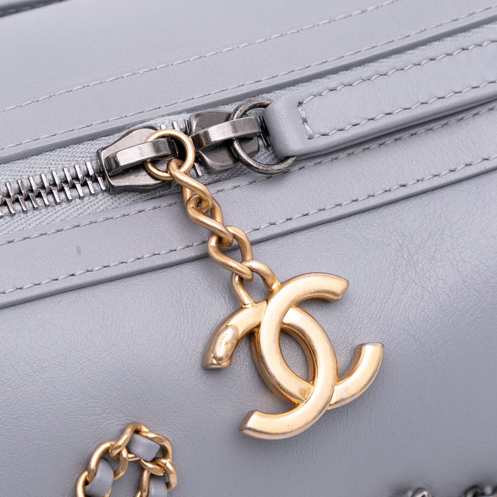 Gray Chanel Calfskin Signature Chain 20s Bowling Bag