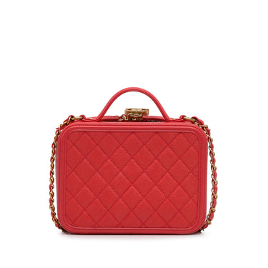 Red Chanel Medium CC Caviar Filigree Vanity Case Satchel - Designer Revival