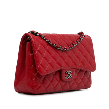 Red Chanel Jumbo Classic Caviar Double Flap Shoulder Bag - Designer Revival