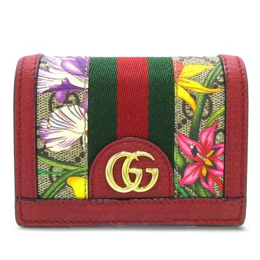 Red Gucci GG Supreme Flora Ophidia Small Wallet - Designer Revival