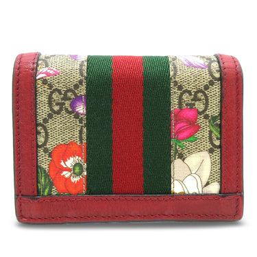 Red Gucci GG Supreme Flora Ophidia Small Wallet - Designer Revival