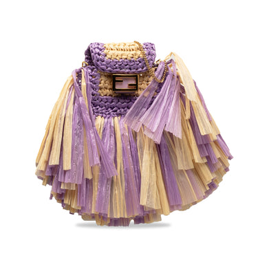 Purple Fendi Raffia Intreccio Pico Baguette Crossbody Bag - Designer Revival
