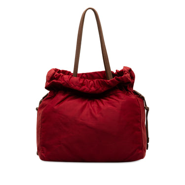 Red Prada Logo Tessuto Drawstring Tote Bag - Designer Revival