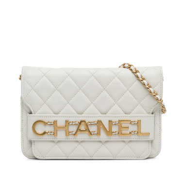White Chanel Enchained Flap Wallet on Chain Crossbody Bag - Designer Revival