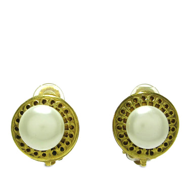 Gold Chanel Faux Pearl Clip On Earrings - Designer Revival