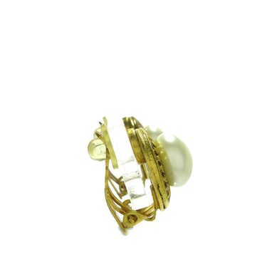 Gold Chanel Faux Pearl Clip On Earrings