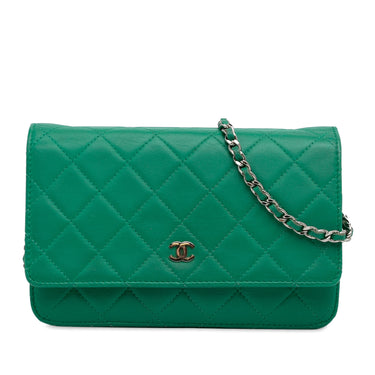 Green Chanel Classic Lambskin Wallet on Chain Crossbody Bag - Designer Revival