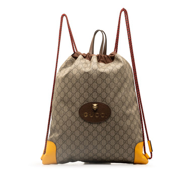 Brown Gucci GG Supreme Neo Vintage Drawstring Backpack - Designer Revival