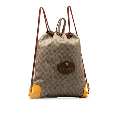 Brown Gucci GG Supreme Neo Vintage Drawstring Backpack