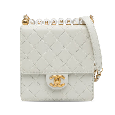 White Chanel Small Chic Pearls Flap Crossbody Bag - Designer Revival