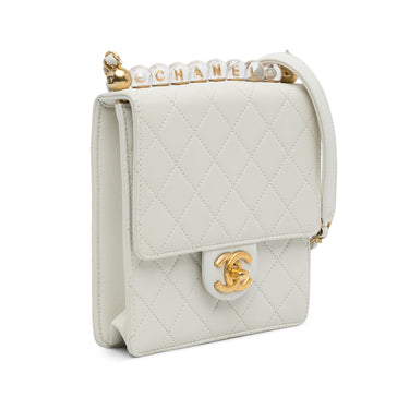 White Chanel Small Chic Pearls Flap Crossbody Bag