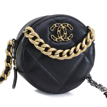 Black Chanel Lambskin 19 Round Clutch with Chain Satchel - Designer Revival