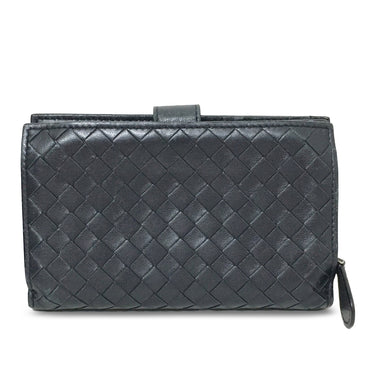 Black Bottega Veneta Intrecciato Leather Compact Wallet