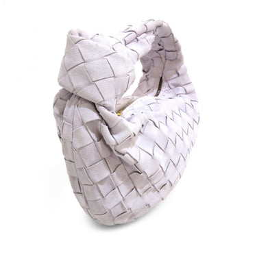 White Bottega Veneta Mini Suede Intrecciato Jodie Handbag - Designer Revival