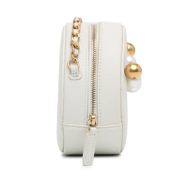 White Chanel Lambskin Pearl Round Clutch with Chain Satchel