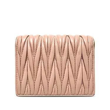 Pink Miu Miu Matelasse Leather Bifold Wallet - Designer Revival
