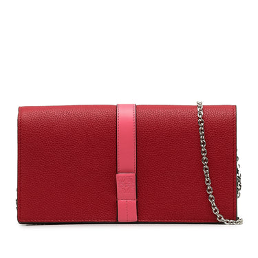 Red LOEWE Pebbled Calfskin Wallet on Chain Crossbody Bag