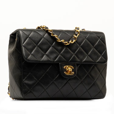 Black Chanel Square Classic Quilted Lambskin Flap Crossbody Bag - Designer Revival