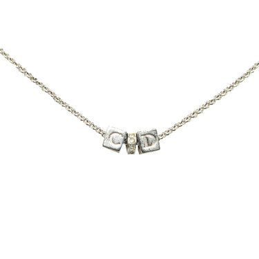 Silver Dior Logo Cube Pendant Necklace