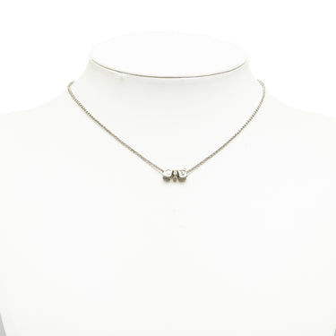 Silver Dior Logo Cube Pendant Necklace