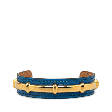 Blue Hermès Leather Agatha Cuff Bracelet