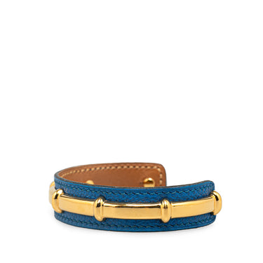 Blue Hermès Leather Agatha Cuff Bracelet