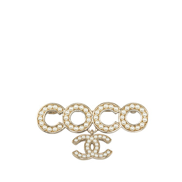 White Chanel Coco Faux Pearl Brooch - Designer Revival