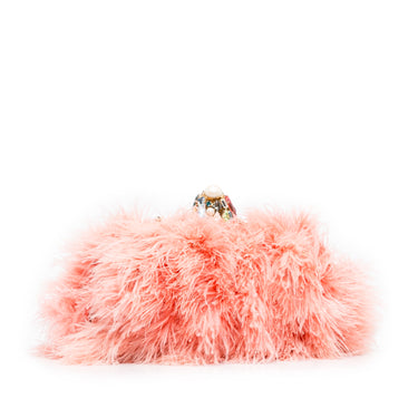 Pink Dolce & Gabbana Vanda Feather Clutch on Chain Crossbody Bag - Designer Revival