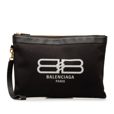Black Balenciaga Logo Canvas Clutch
