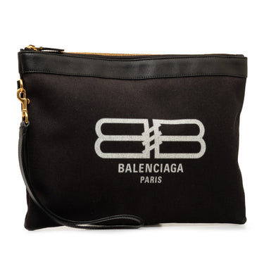 Black Balenciaga Logo Canvas Clutch