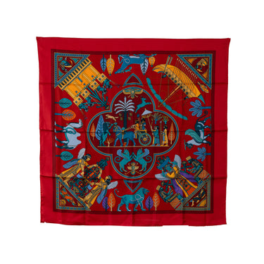 Red Hermès Persepolis Silk Scarf Scarves