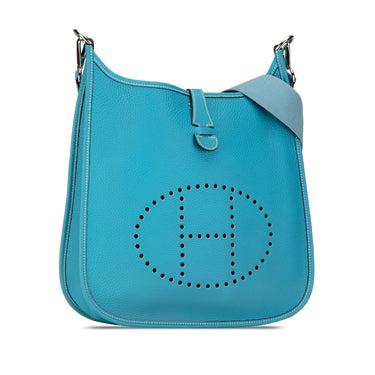 Blue Hermès Clemence Evelyne II PM Crossbody Bag