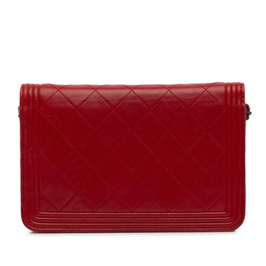 Red Chanel Lambskin Boy Wallet On Chain Crossbody Bag - Designer Revival
