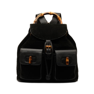 Black Gucci Bamboo Suede Backpack - Designer Revival