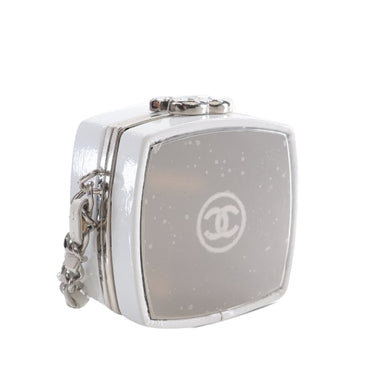 White Chanel Patent Goatskin Make-Up Box Clutch With Chain Crossbody Bag - Designer Revival
