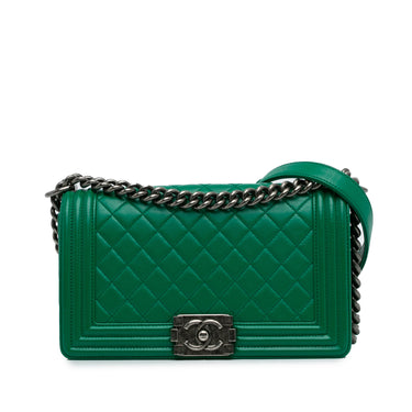 Green Chanel Medium Lambskin Boy Flap Bag - Designer Revival
