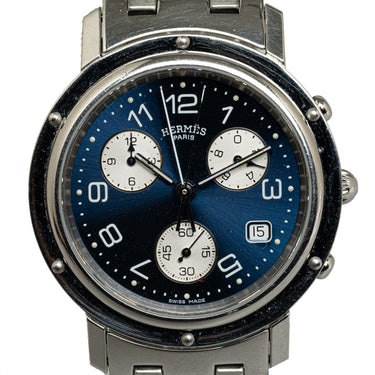 Silver Hermes Quartz Stainless Steel Clipper Watch - Designer Revival