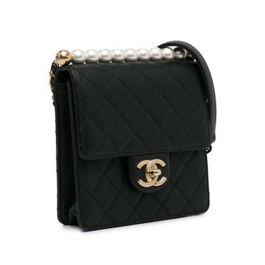 Black Chanel Small Chic Pearls Flap Crossbody Bag - Designer Revival